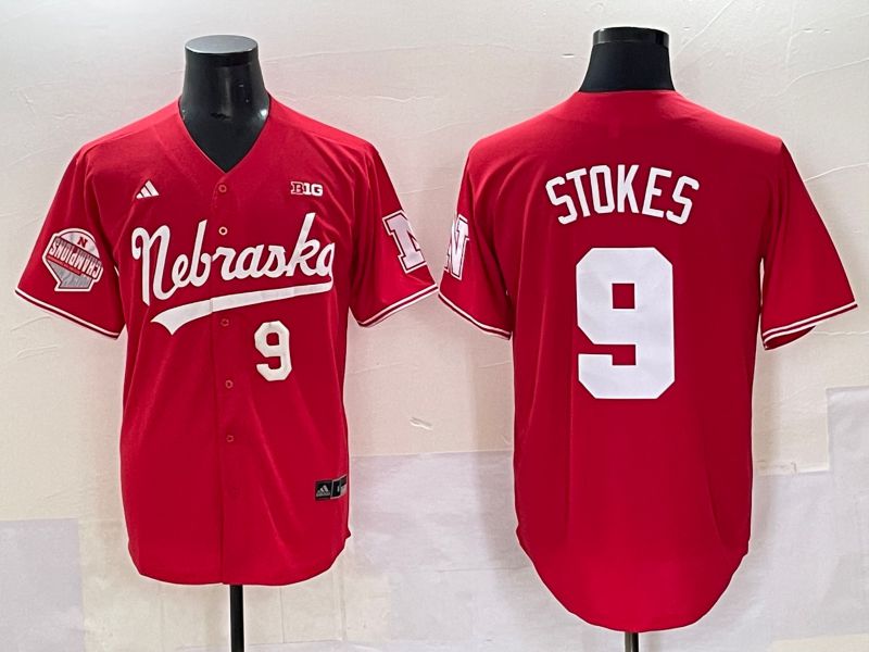 Men Nebraska Cornhuskers #9 Stokes Red 2025 Joint Name NCAA Jersey style 3->ncaa teams->NCAA Jersey